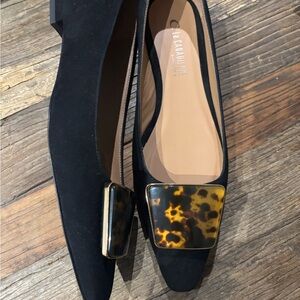 La Canadienne Black Suede Flats with Tortoise Detail